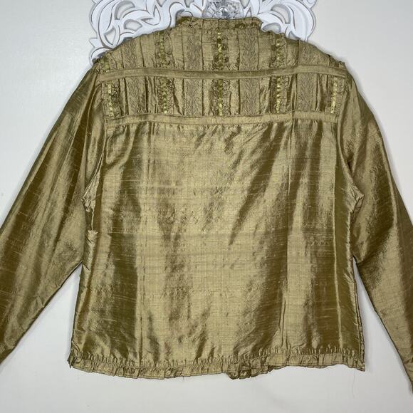 YAK MAGIK Jacket size MEDIUM 100% SILK Long Sleeves Open Front Beaded GOLD Rare - Picture 8 of 16